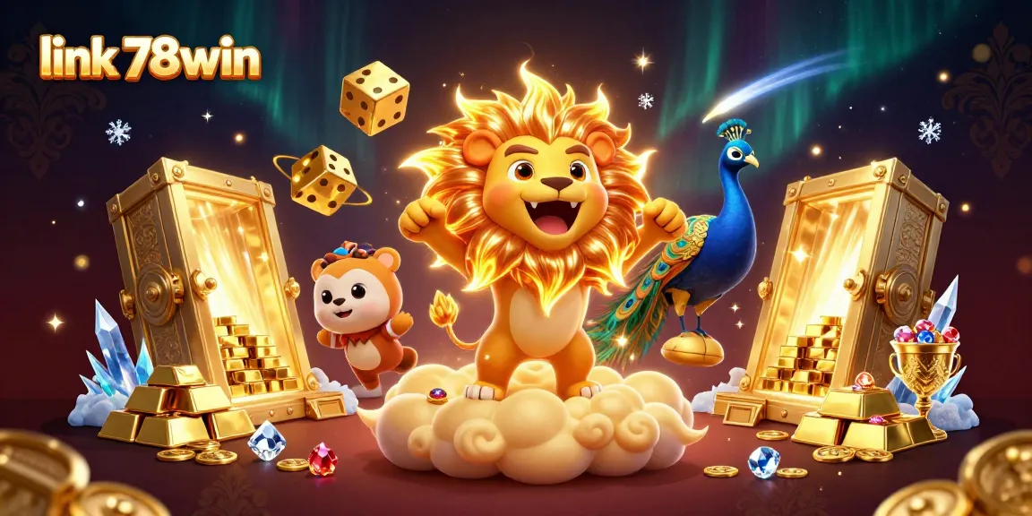 Experience excitement with link 78win as a golden lion roars amidst riches, embodying casino thrill.