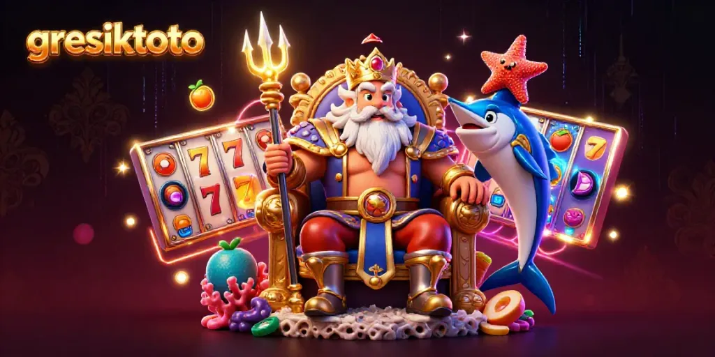 Experience thrilling slots and jackpots at gresiktoto with a vibrant 3D casino illustration.