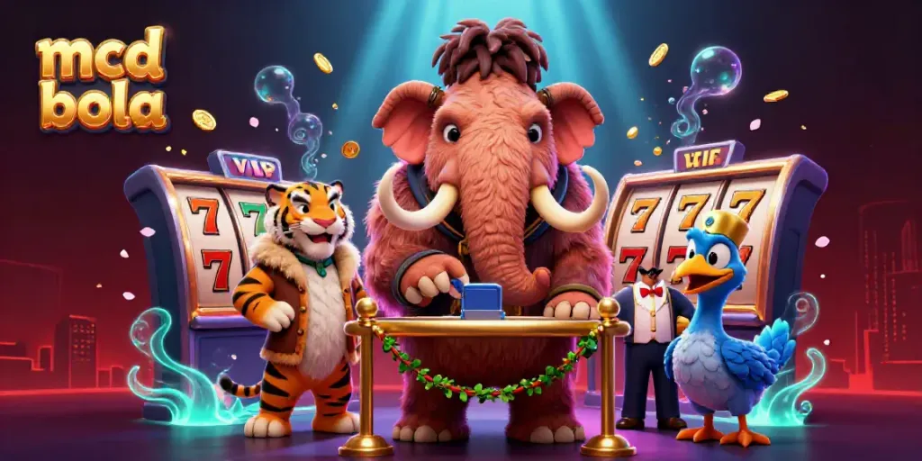 Ilustrasi 3D animasi warna-warni menampilkan "mcd bola" bouncer kasino yang unik.