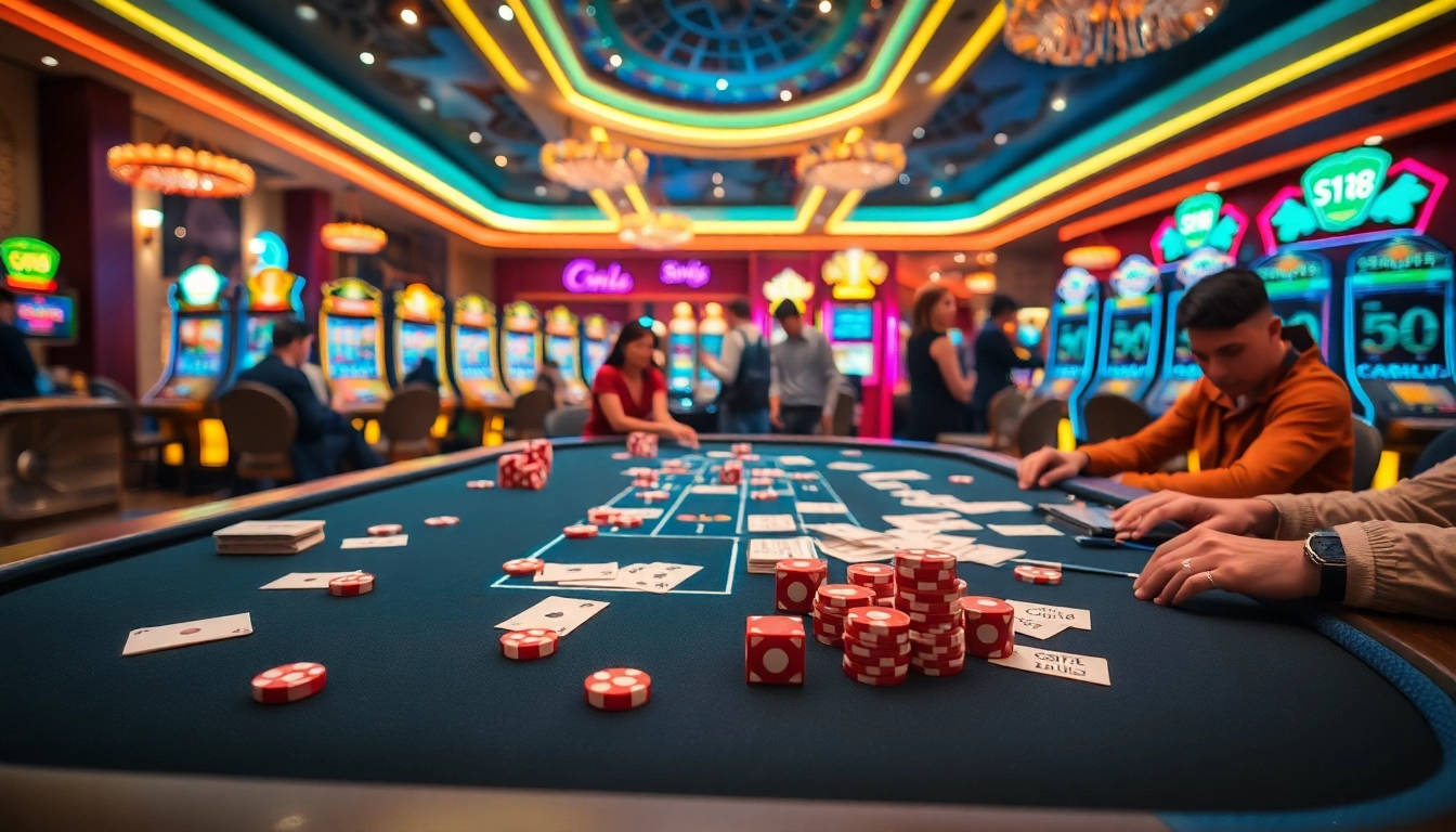 CM88 casino gaming table with vibrant poker chips and betting slips in an exciting atmosphere.
