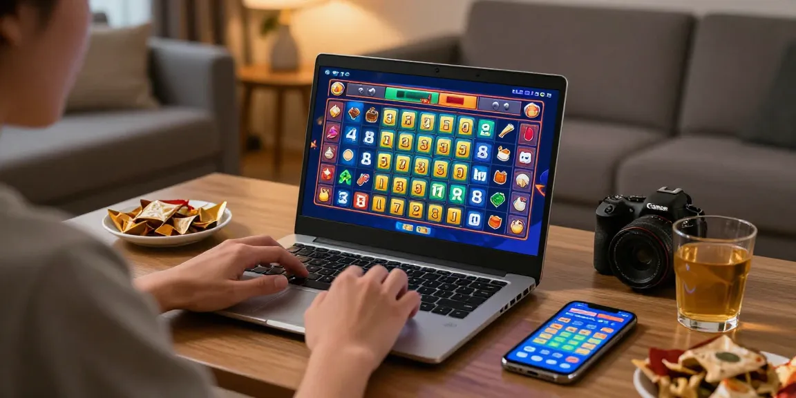 ratutogel: Pemain asyik bermain Togel online dengan tampilan menarik di laptop di ruang tamu yang nyaman.