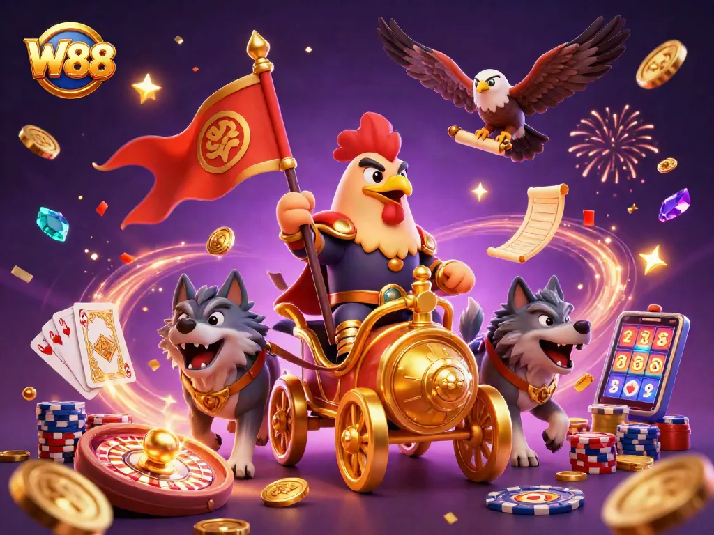 Experience thrilling gameplay with the W88 casino featuring vibrant characters and dynamic game elements.