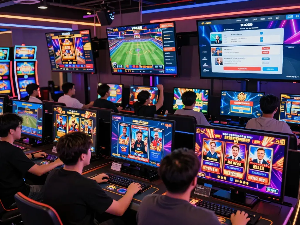 Engaged players enjoying the diverse gaming experience at XX88, featuring modern casino games and vibrant graphics.