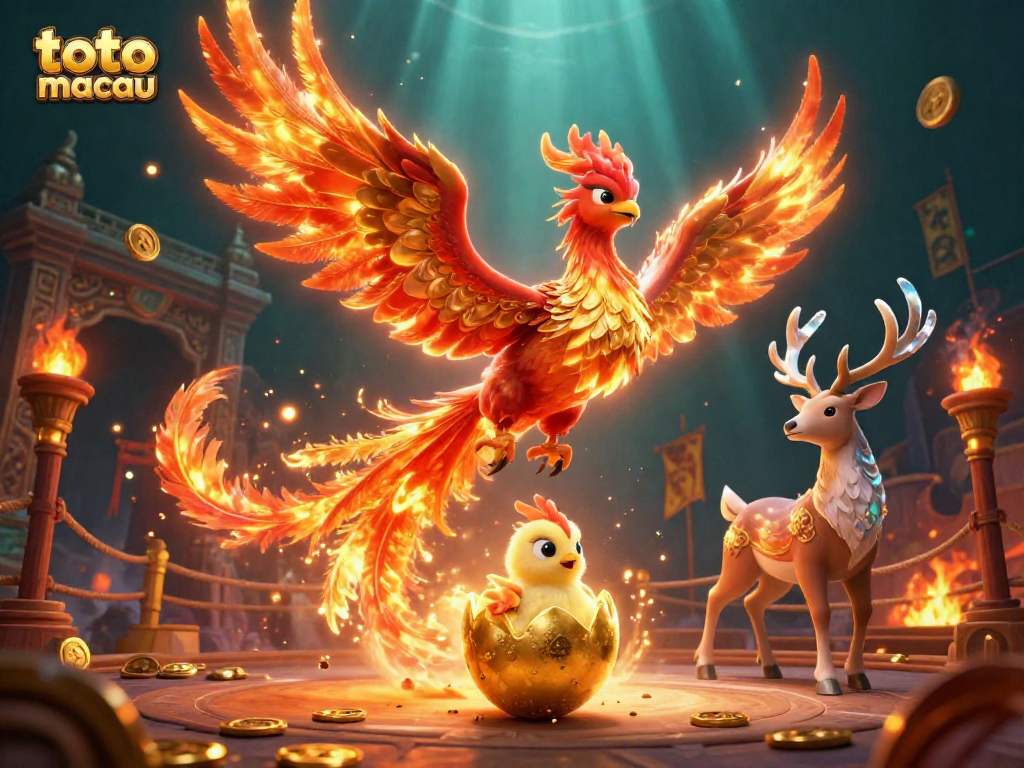 Menangkan taruhan di toto macau dengan ilustrasi kasino yang menampilkan phoenix dan stag.