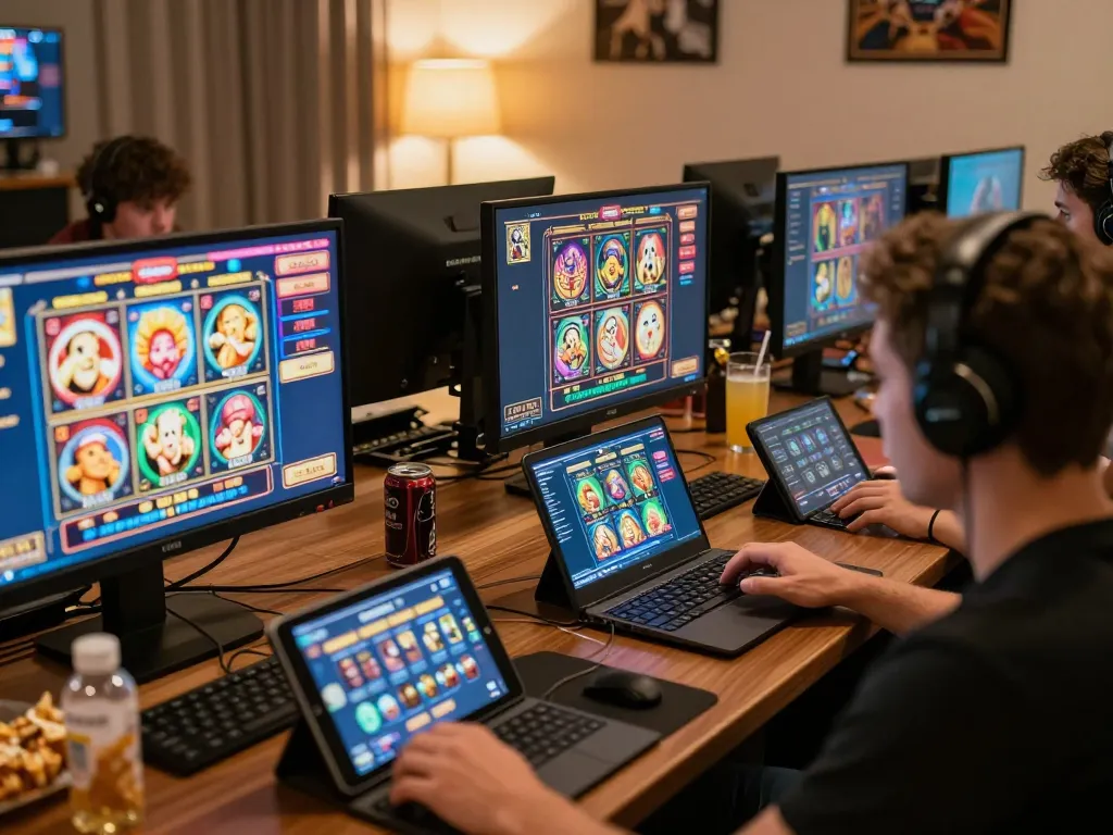 LIGALGO players enjoying online slots from home, demonstrating engaging gameplay in a cozy setting.