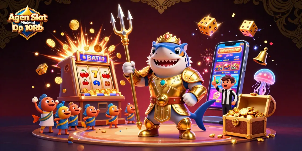 Spin to win at Agen Slot Minimal Dp 10Rb with colorful slot machines and jackpot explosions.