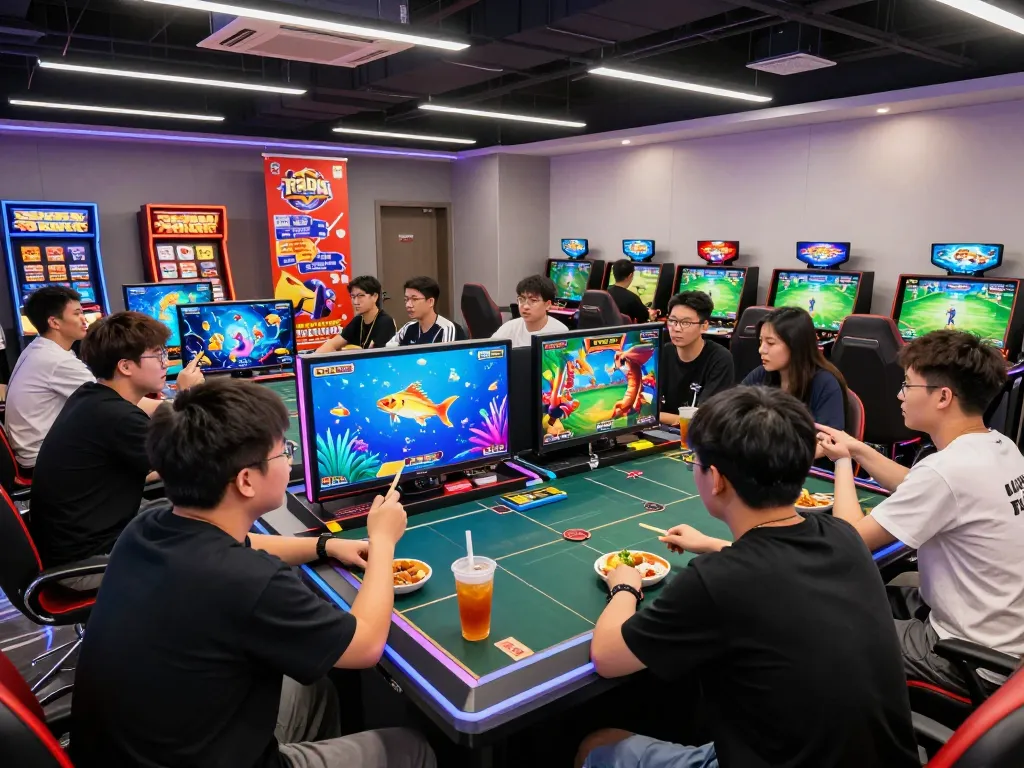 Exciting gaming scene at https://79kingg.us/ featuring friends enjoying fish shooting games with vibrant graphics.