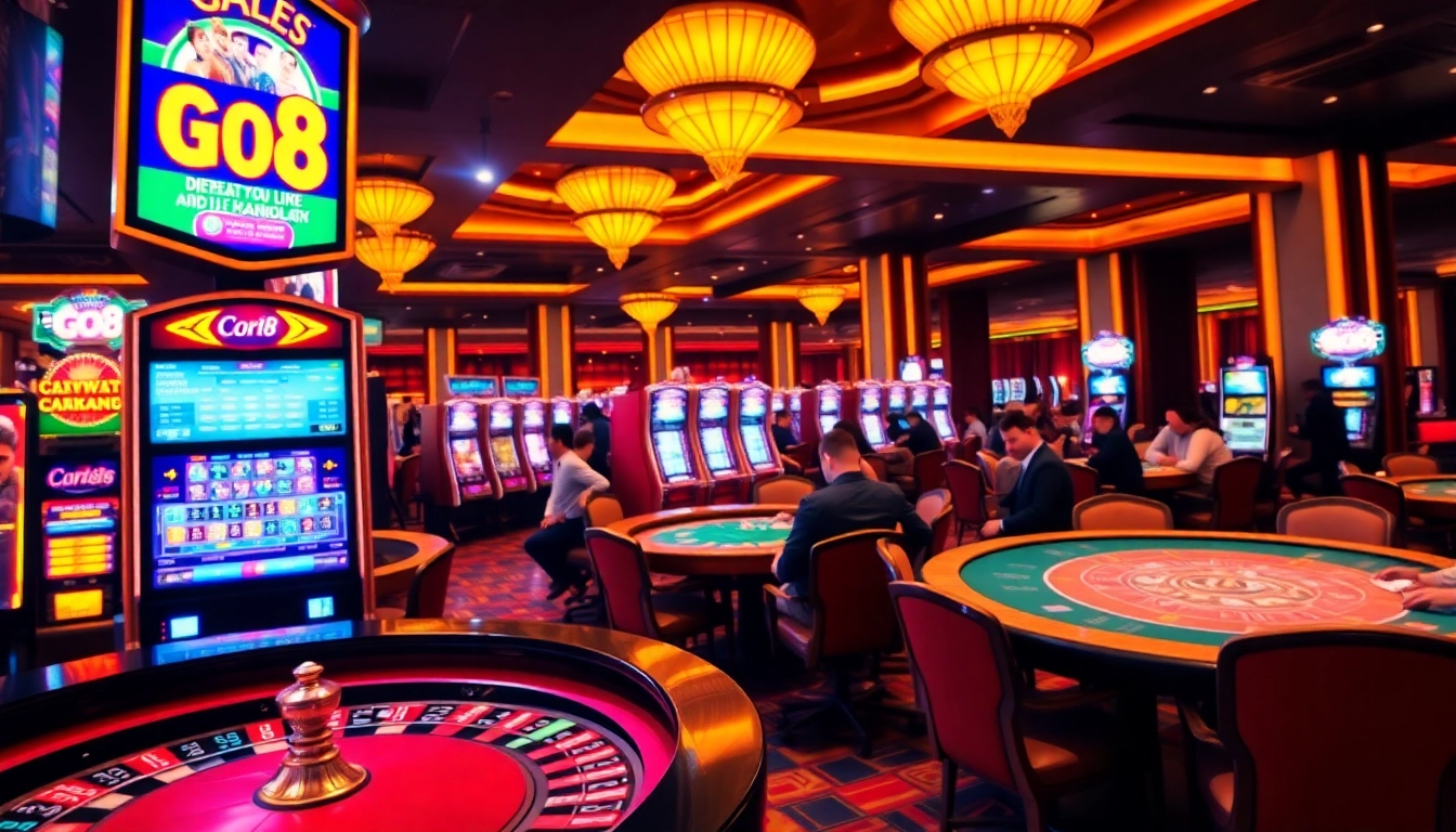 Players engaging with GO8-themed casino games in a vibrant gaming environment.