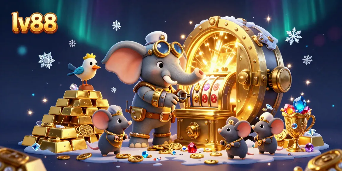 Win big at lv88 with a stunning steampunk elephant engineer operating a golden slot machine!