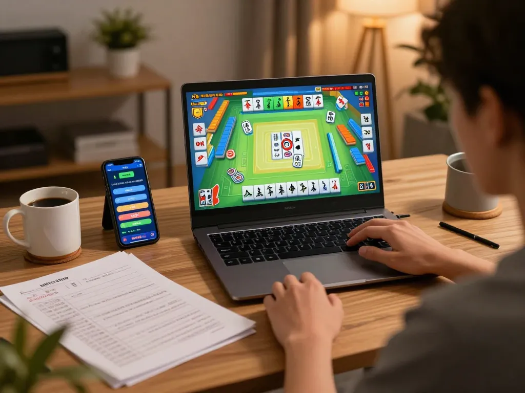 Sesi perjudian online yang menarik menampilkan pola stabil rtp mahjong ways di laptop.