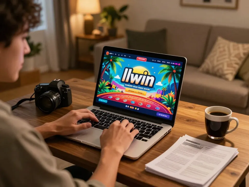 Engaging home gaming scene featuring a person playing llwin on their laptop