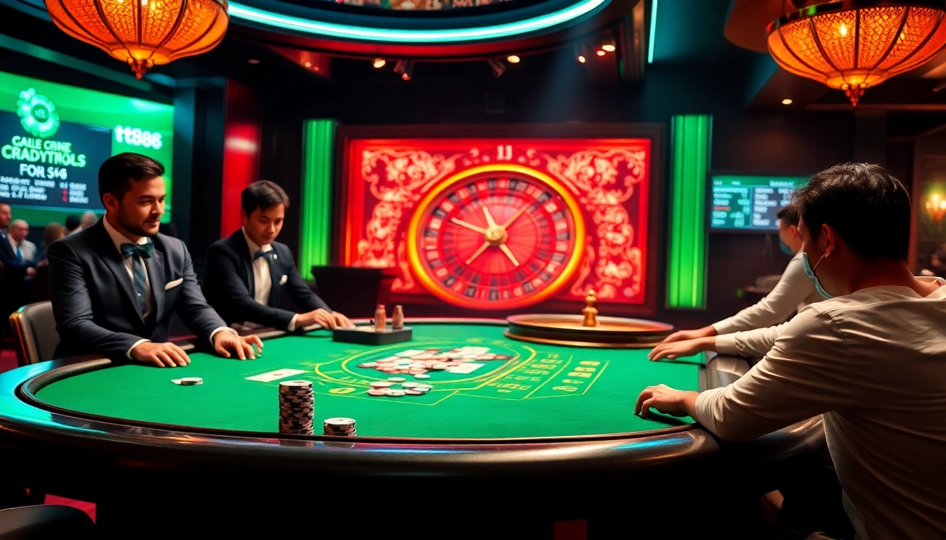 Players engage in thrilling bets at tt88's luxurious poker table, reflecting excitement and strategy in a casino setting.