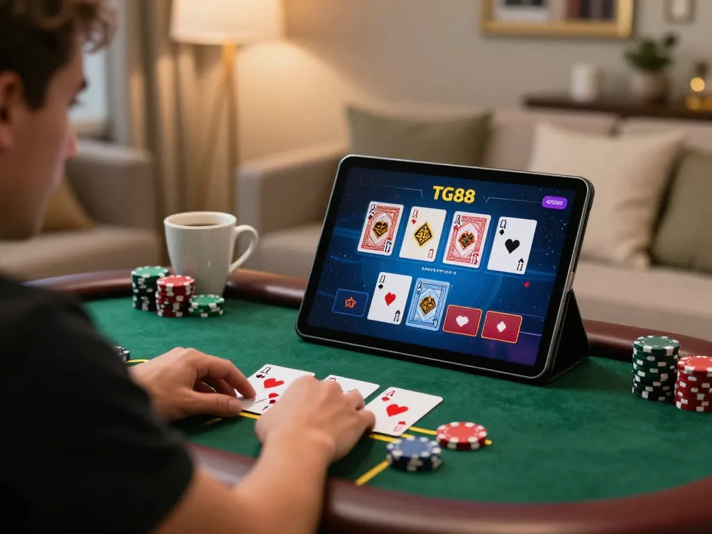 Experience engaging online blackjack gameplay with TG88 while enjoying a cozy home atmosphere.