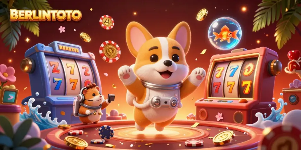 Experience the excitement of BERLINTOTO with animated characters in a vibrant casino scene