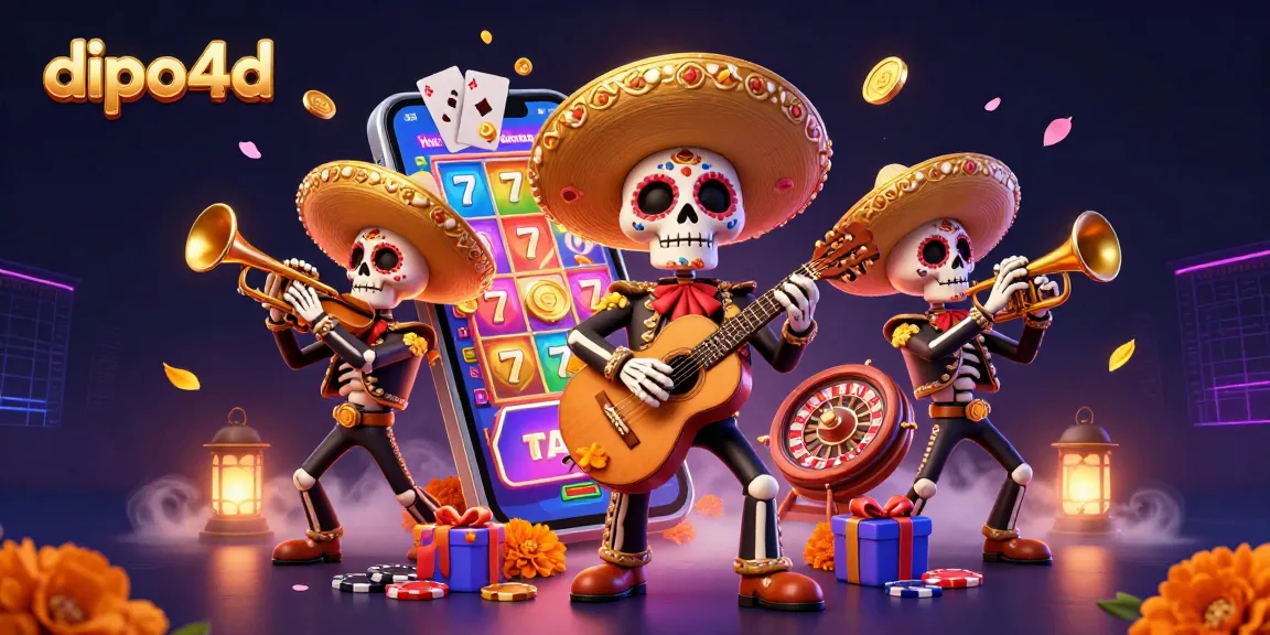 Engage with dipo4d's vibrant casino scene featuring festive mariachi skeletons and dynamic gaming elements.