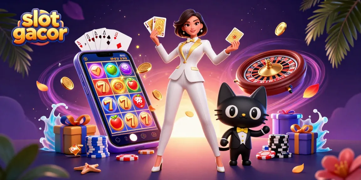 Experience thrilling gameplay with slot gacor, featuring a glamorous woman and dynamic casino elements.