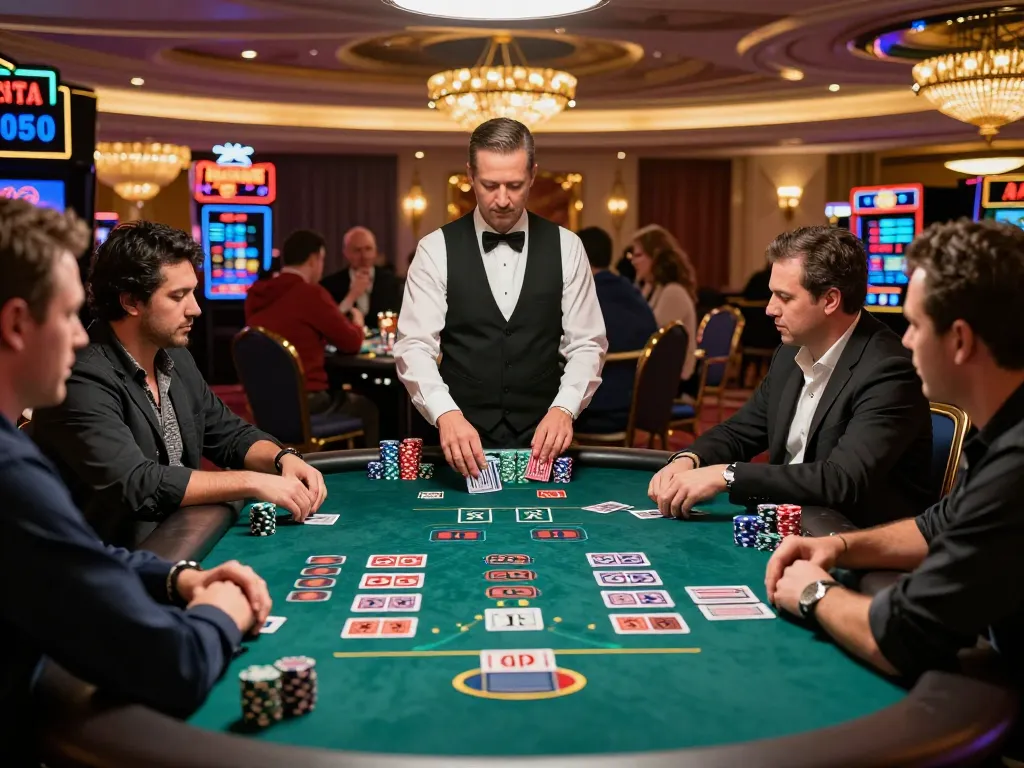 Players engaging in a high-stakes blackjack game at a casino, representing the strategic excitement of link SC88 gambling