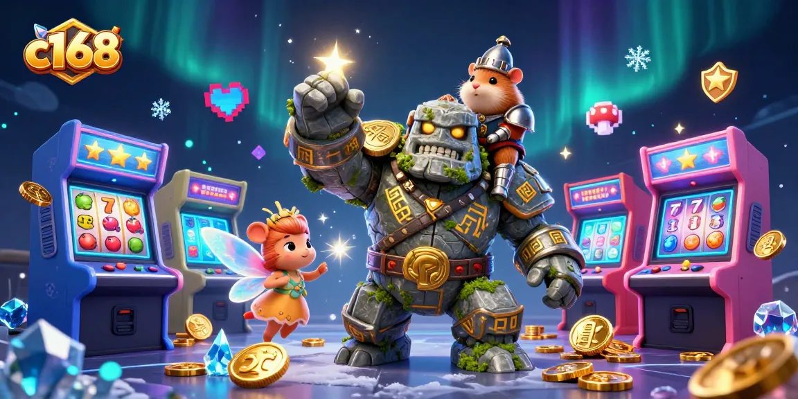 Engage with c168 casino magic through the vibrant scene of a living golem and magical companions!