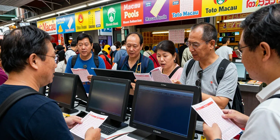 Pasar urban yang ramai dengan orang-orang berdiskusi tentang data Macau dan hasil undian Toto Macau.