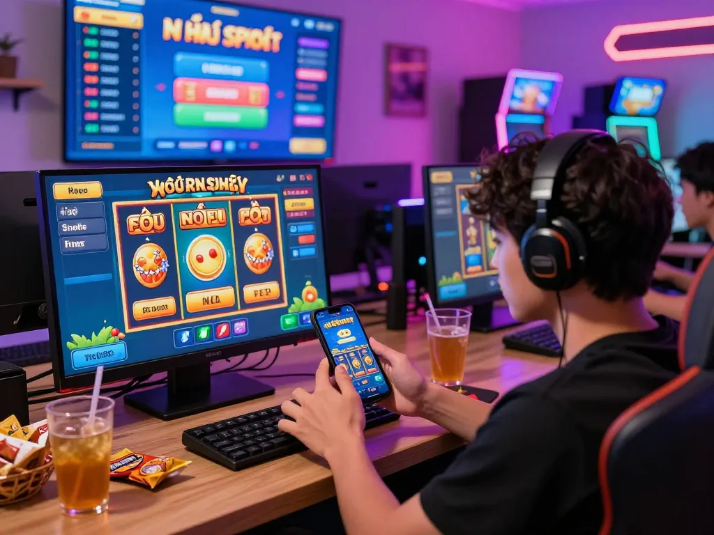 Engaging player enjoying nổ hũ game during vibrant online gaming session
