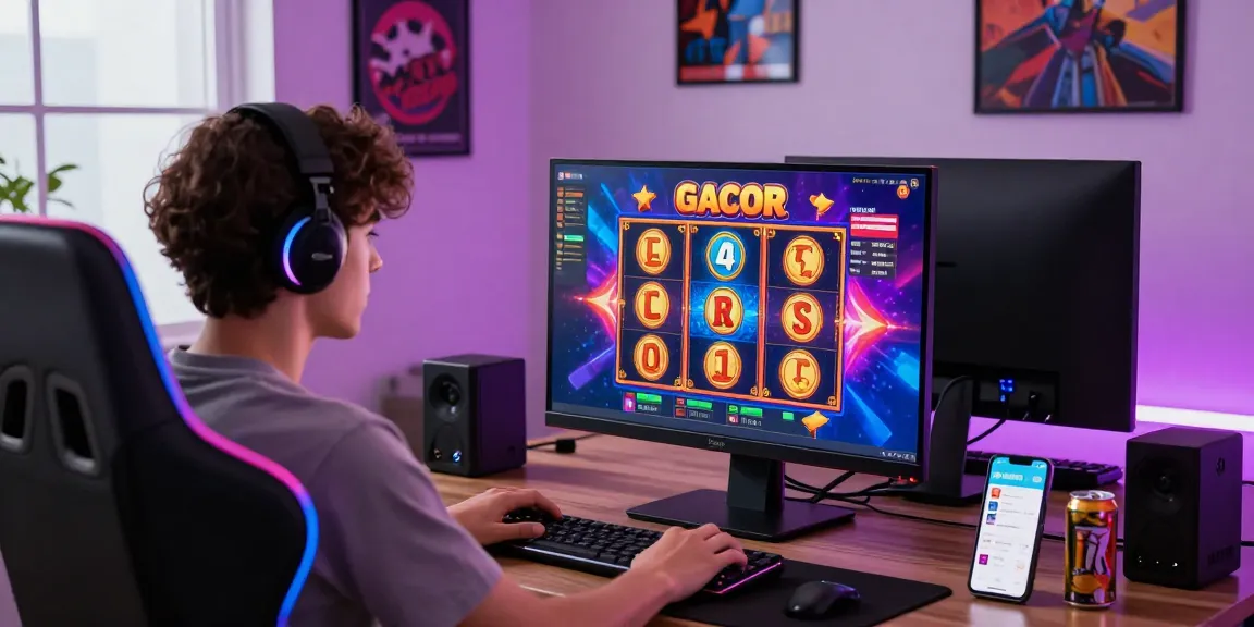 Engaged player enjoying slot gacor online gaming in a vibrant setup.