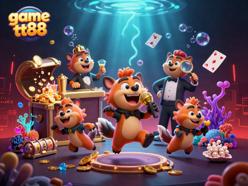 Enjoy the exciting game tt88 with hyenas in a vibrant casino scene filled with golden treasures.