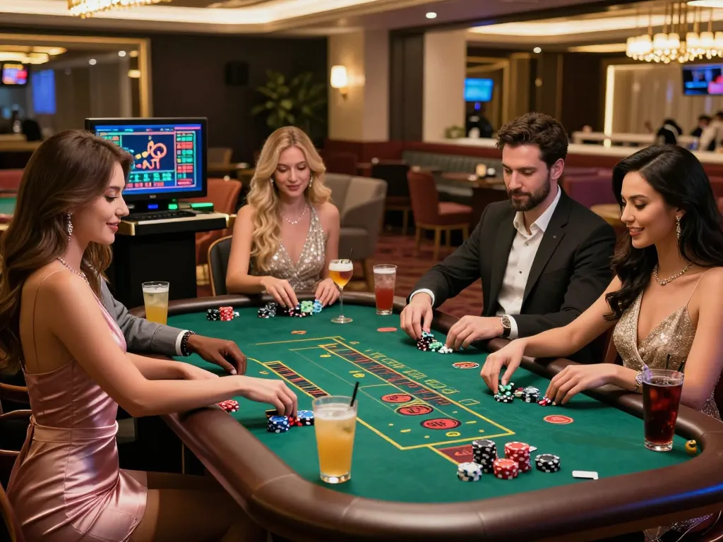 MM88 players enjoying an immersive live casino experience in a luxurious gaming environment