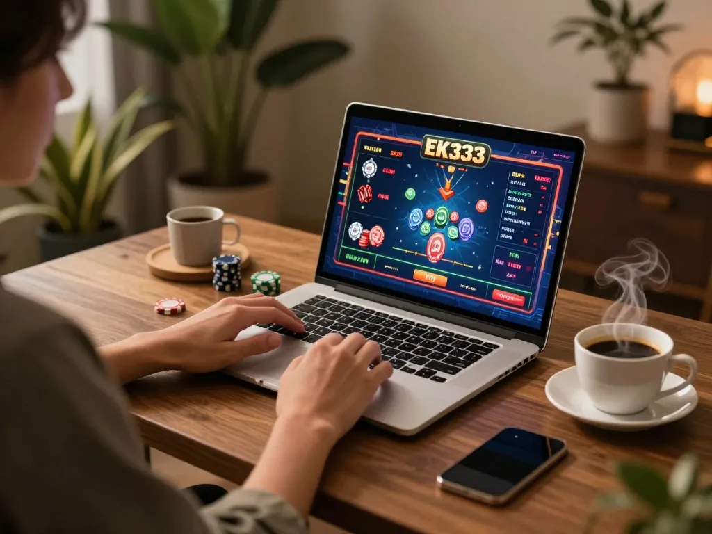 Engaging gameplay at EK333 online casino with a player using a laptop