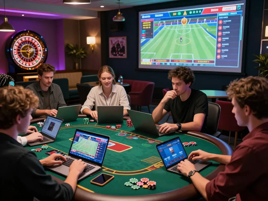 Engaging online gambling scene at RR88 with players enjoying various games and live sports betting.