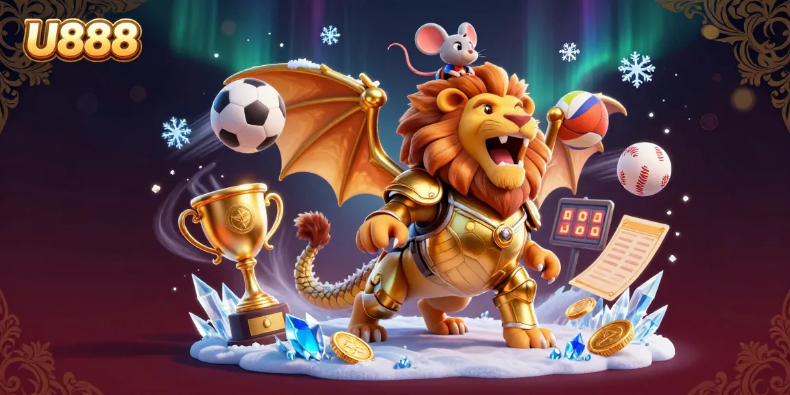 Experience thrilling gameplay at U888 with a lively 3D casino scene full of action and game elements.