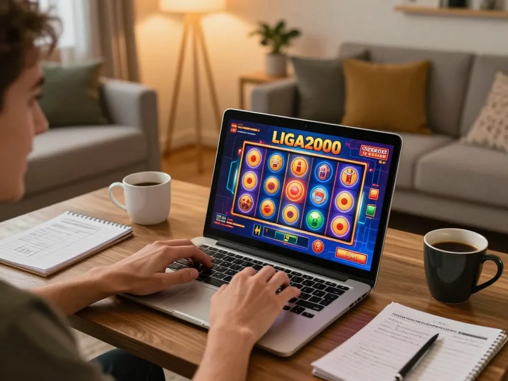 LIGA2000 offers an exciting online gaming experience with vibrant slot reels spinning and strategic gameplay.