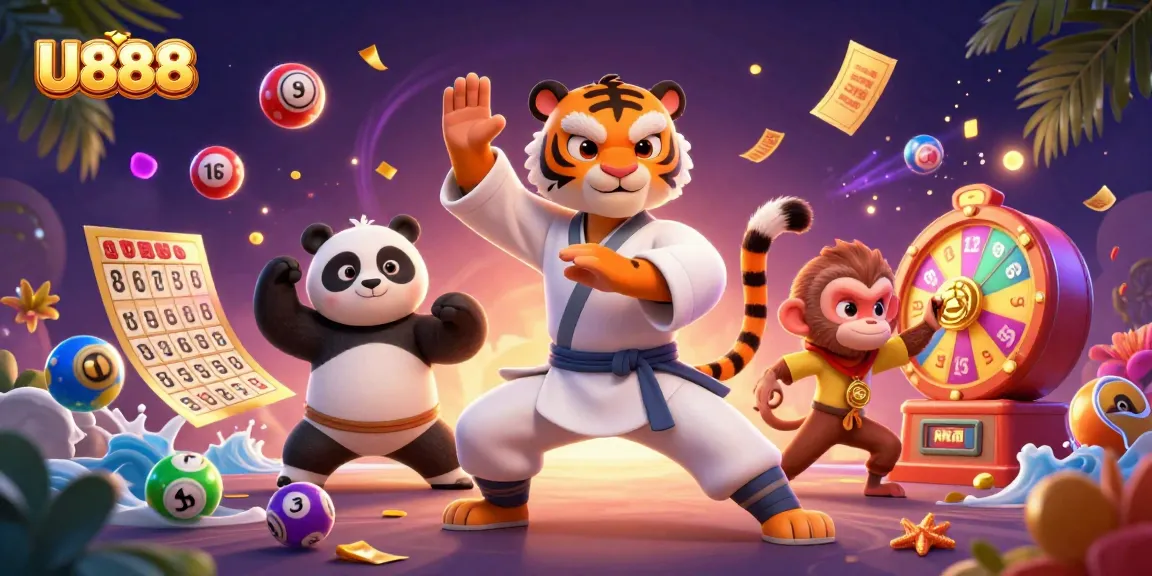 Engage in thrilling games at U888 with colorful balls and prize elements in vibrant casino scene.