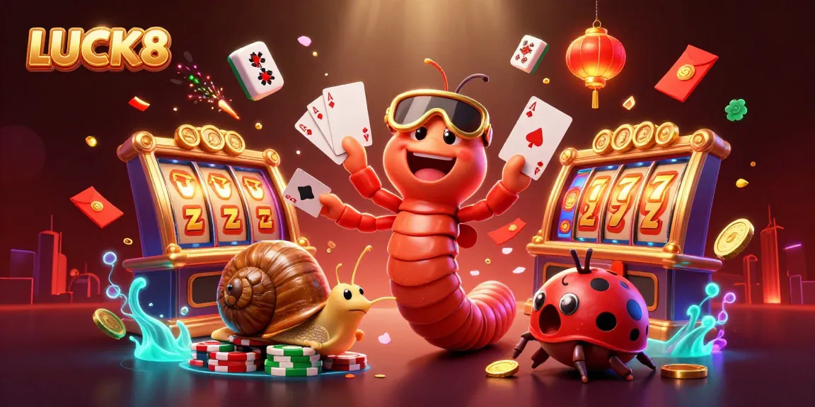 Experience LUCK8 action with a colorful casino illustration featuring lively characters and gaming elements.