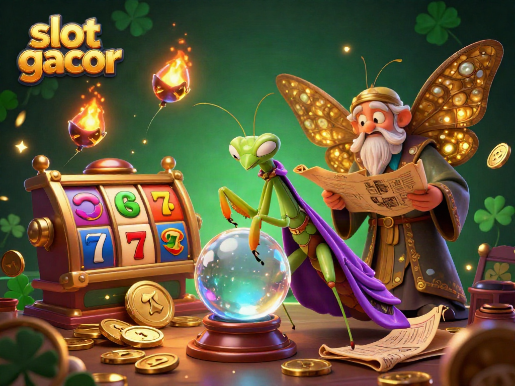 Experience the excitement of slot gacor with a mystical fortune teller and vibrant casino elements.
