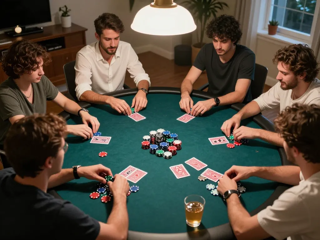 lc88 players engaging in a tense poker game with vibrant chips and strategy notes