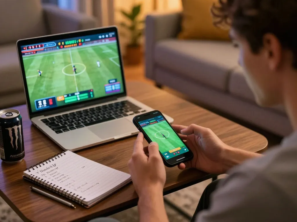Engaged player using the 78win app on their smartphone for sports betting.