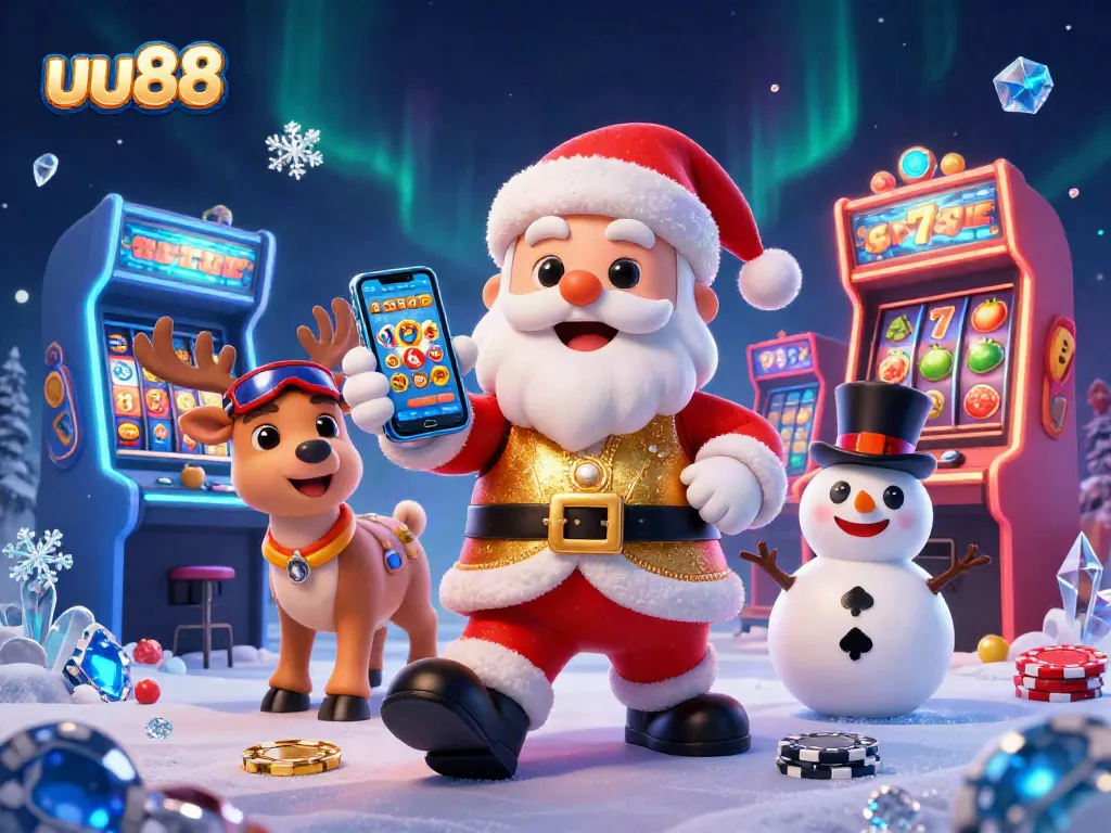 Spin to win with uu88 in this vibrant casino scene packed with festive gaming elements.