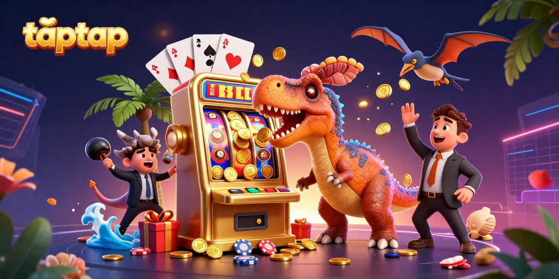 taptap merayakan kemenangan besar dengan cara yang seru di mesin slot emas, sambil dikelilingi koin berkilau