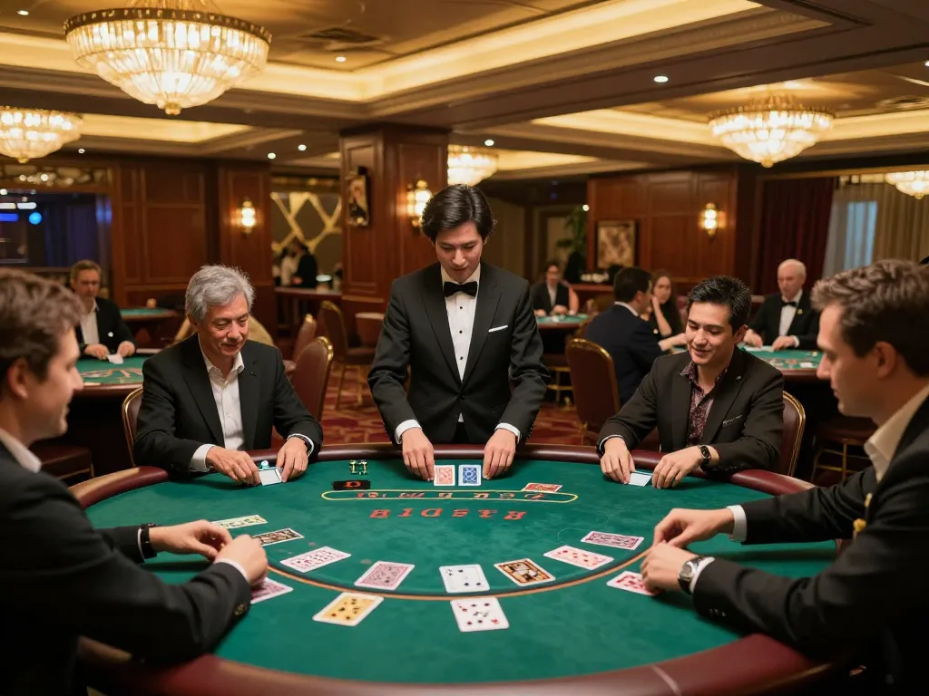 Engaged players winning at sc88 blackjack tables in upscale casino environment