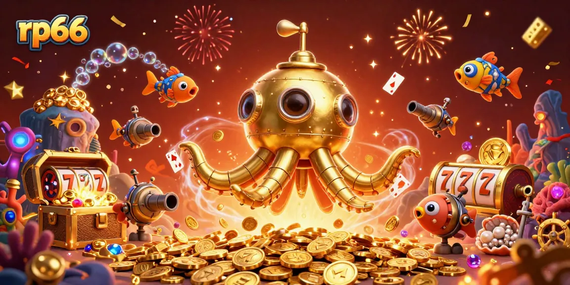 Experience exciting gaming at rp66 with a vibrant underwater scene featuring golden games and prizes.