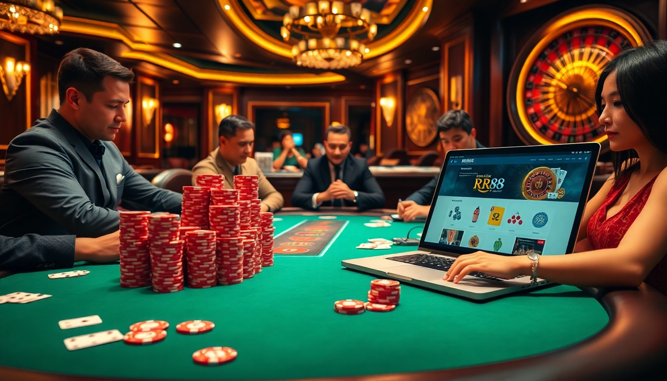 Players enjoying a game at a casino table while accessing rr88 đăng nhập online.