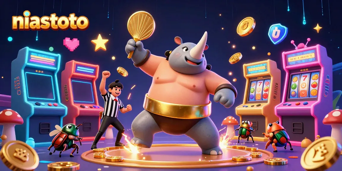Experience the thrill of niastoto as the sumo beetle champion goes for a winning stomp in a vibrant casino scene.