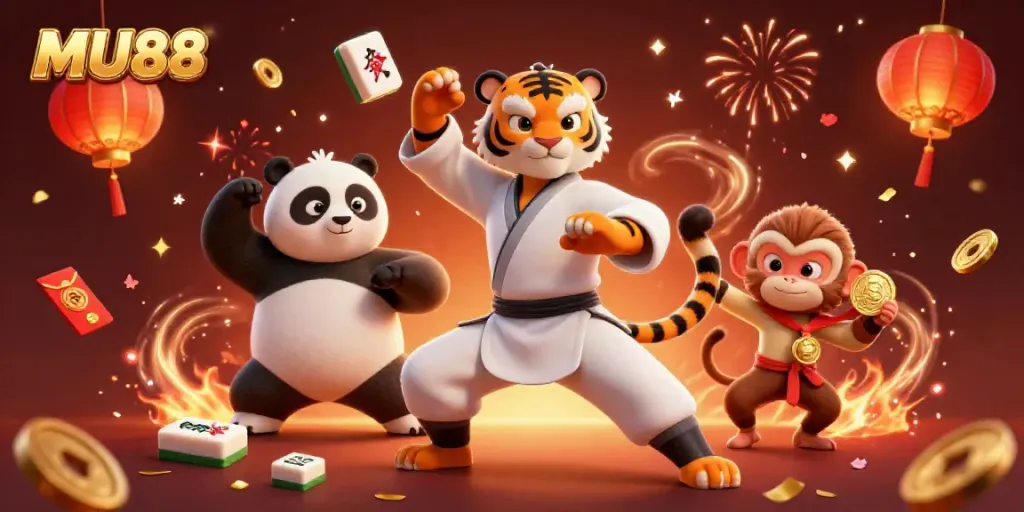 Experience the excitement of MU88 casino with dynamic characters in a vibrant 3D illustration