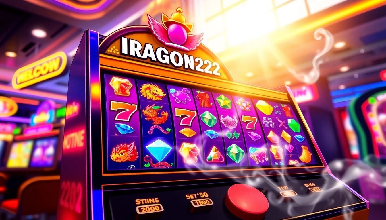 Putaran mesin slot DRAGON222 yang menampilkan simbol berwarna-warni dan suasana kasino yang menarik.