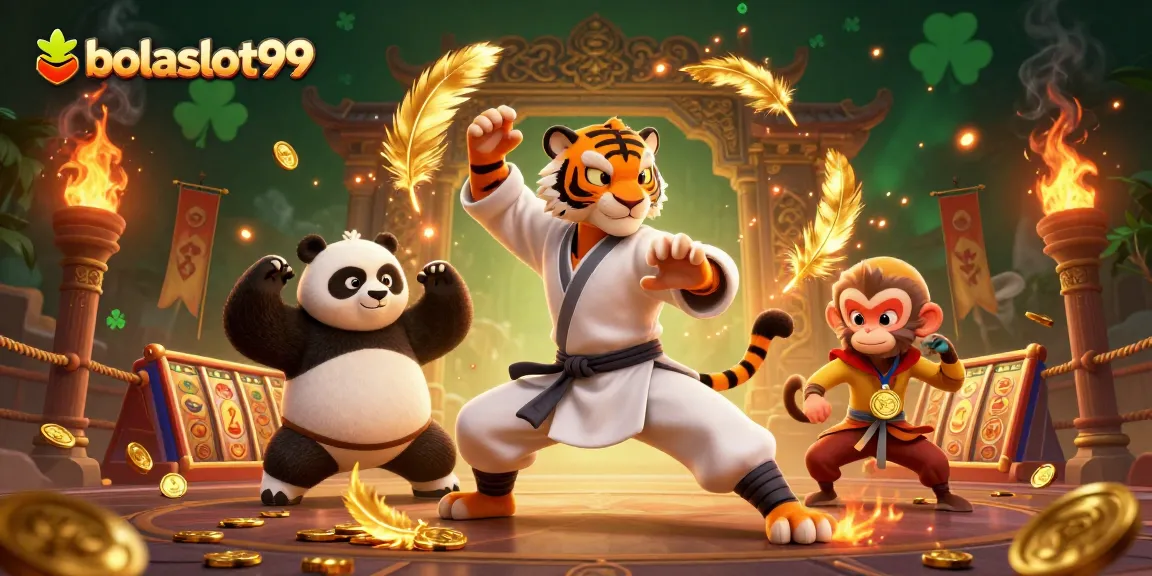 Experience gameplay at bolaslot99 with a dynamic 3D kung fu casino scene showcasing vibrant action.