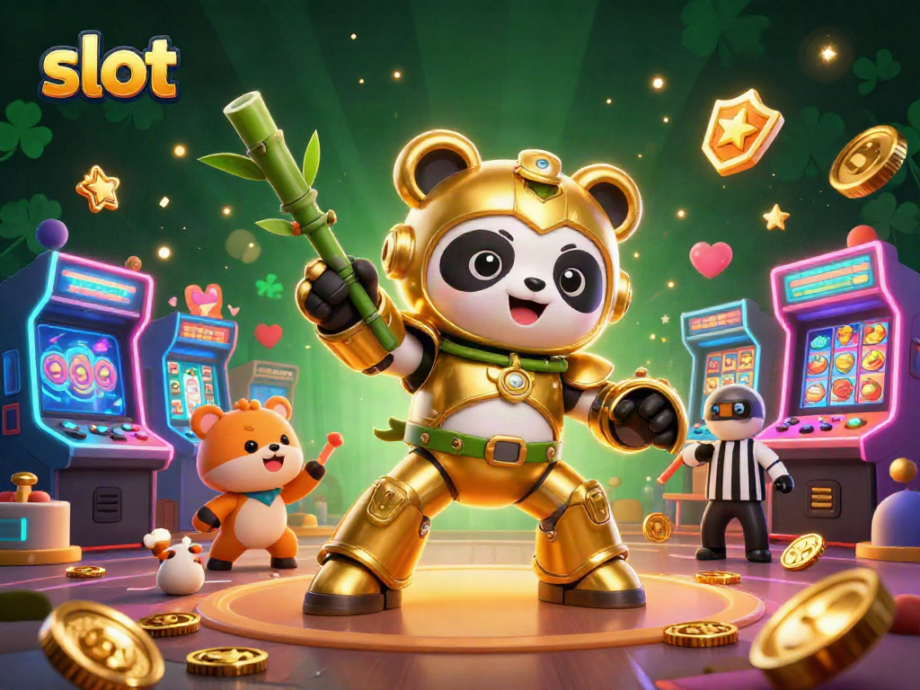 Slot menghadirkan petualangan kasino yang seru dengan panda emas dan simbol keberuntungan.