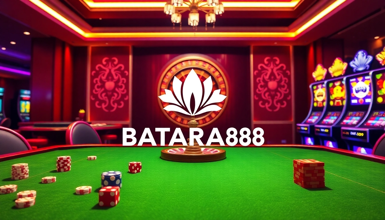 Experience thrilling gameplay with Batara88 through vibrant casino elements like roulette and slot machines.