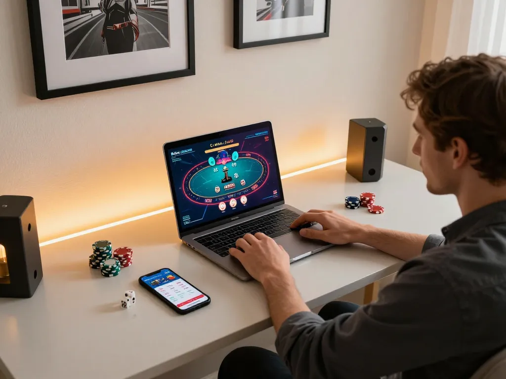 Engaging in online gambling strategies with qq alfa on a modern gaming setup at home