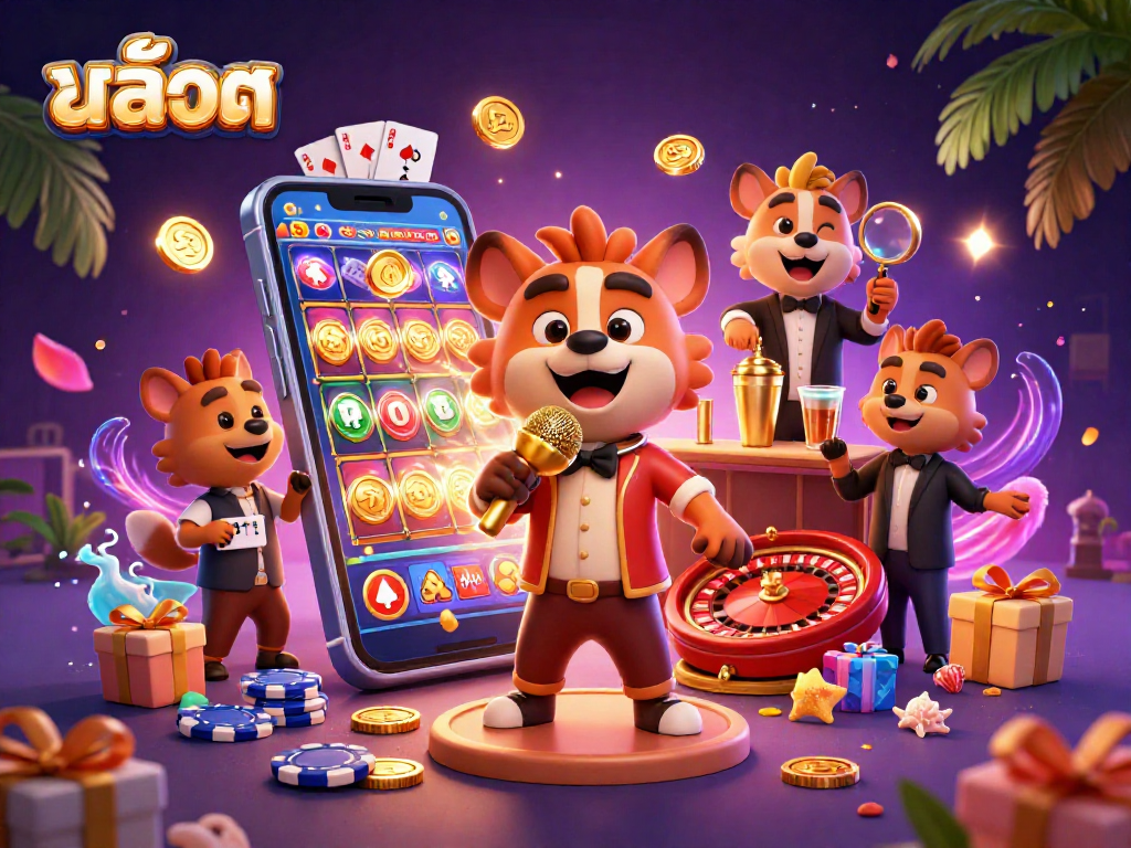 Experience thrilling สล็อต action at a vibrant casino with hyenas entertaining guests and playing exciting games.