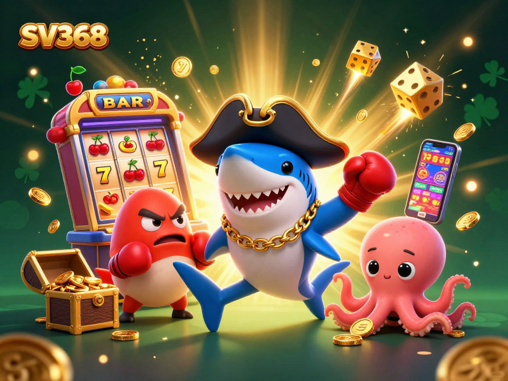 Experience the thrill of SV368 with a vibrant 3D casino scene featuring exciting characters and a jackpot!